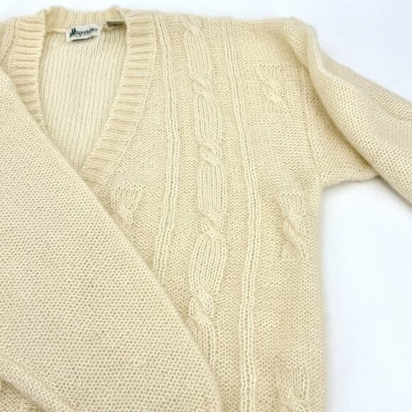Sportables VTG Mohair Cream Chunky Cable Knit Cardigan Sweater Womens Large - Picture 4 of 8